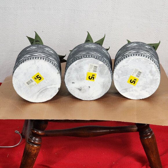 Faux Plants in Grey Tribal Print Faux Cement Pots Set of 3 4"Wx9"H - Picture 13 of 16
